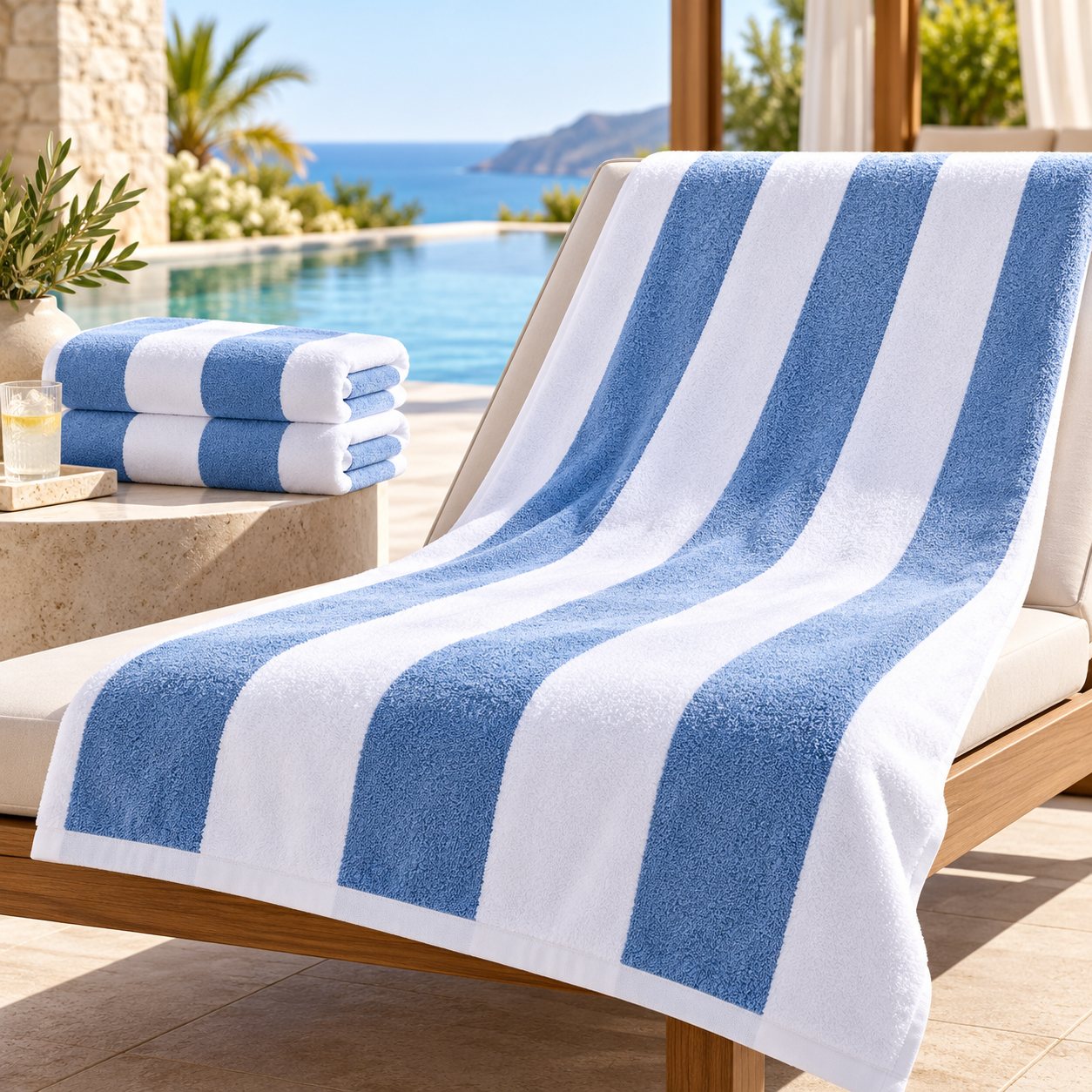 Striped resort pool and beach towel