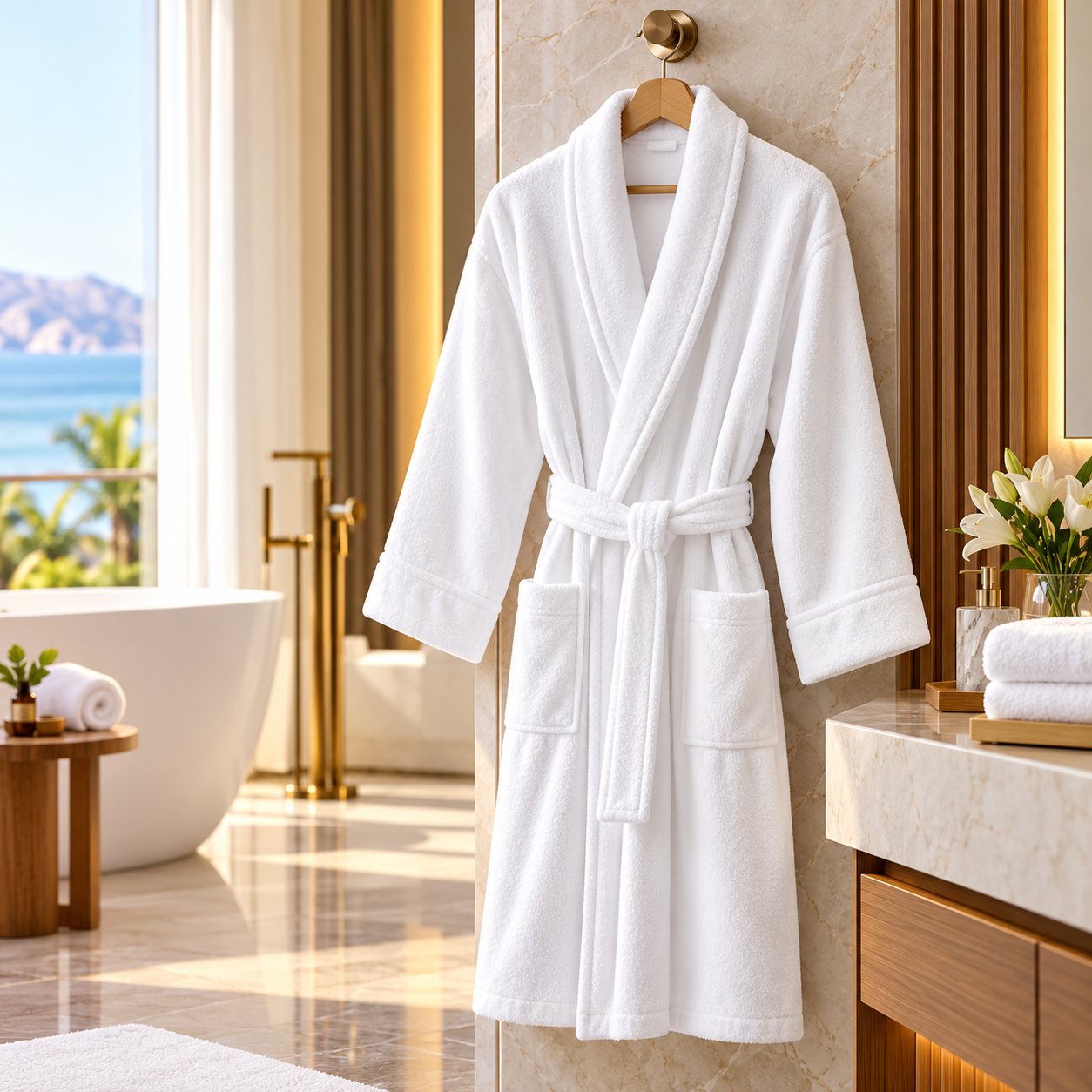Hotel bathrobe and guestroom essentials